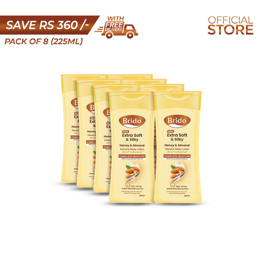 Brido Honey & Almond Hand and Body Lotion 225ml Pack of 8 Pieces | Save Rs.360/- | Free Delivery