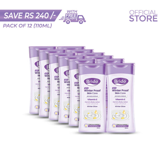 Brido Vitamin E Hand and Body Lotion 110ml Pack of 12 Pieces | Save Rs.240/- | Free Delivery